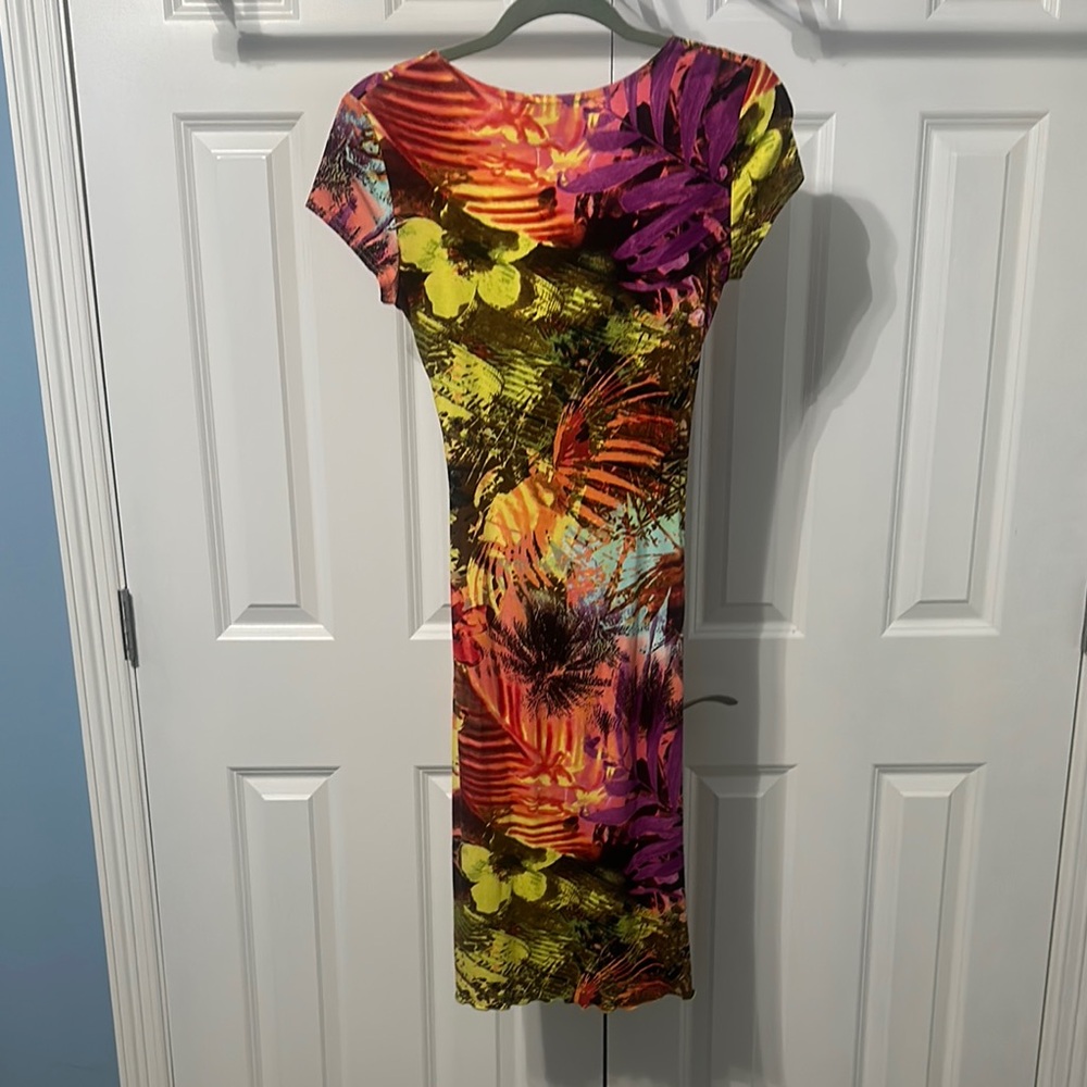 Joseph Ribkoff Multi-color Faux Wrap Midi Dress V-Neck - Picture 3 of 7